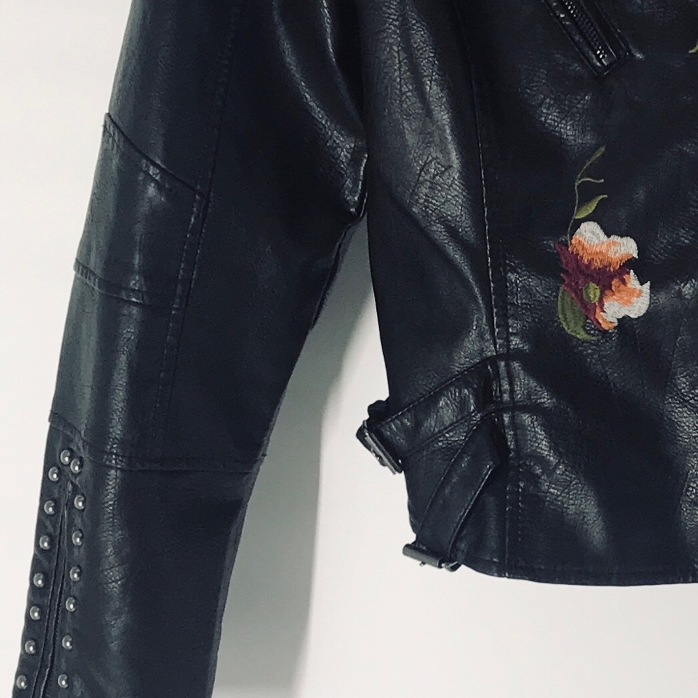 Vegan Leather Embroidered Moto Jacket - Picture 5 of 7